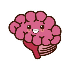 Obraz premium Human brain isolated cute kawaii smiling vector illustration