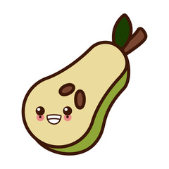 Delicious pear fruit cute kawaii smiling vector illustration