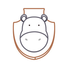 flat line colored  animal trophy  with hippopotamus over white background  vector illustration
