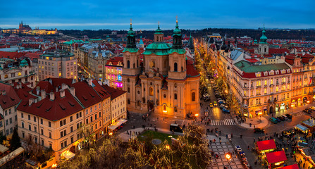 Fototapeta premium Panoramic city skyline view of Prague.