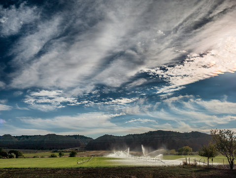 Irregation on a field in Cannonville, Utah