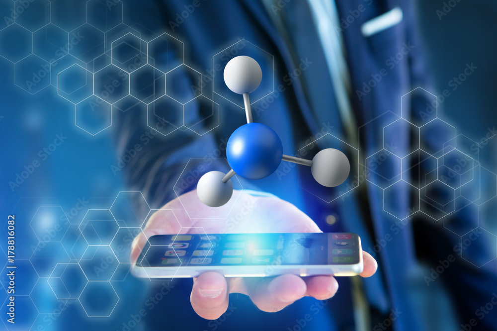 Poster 3d rendering molecule on a displayed on a medical interface