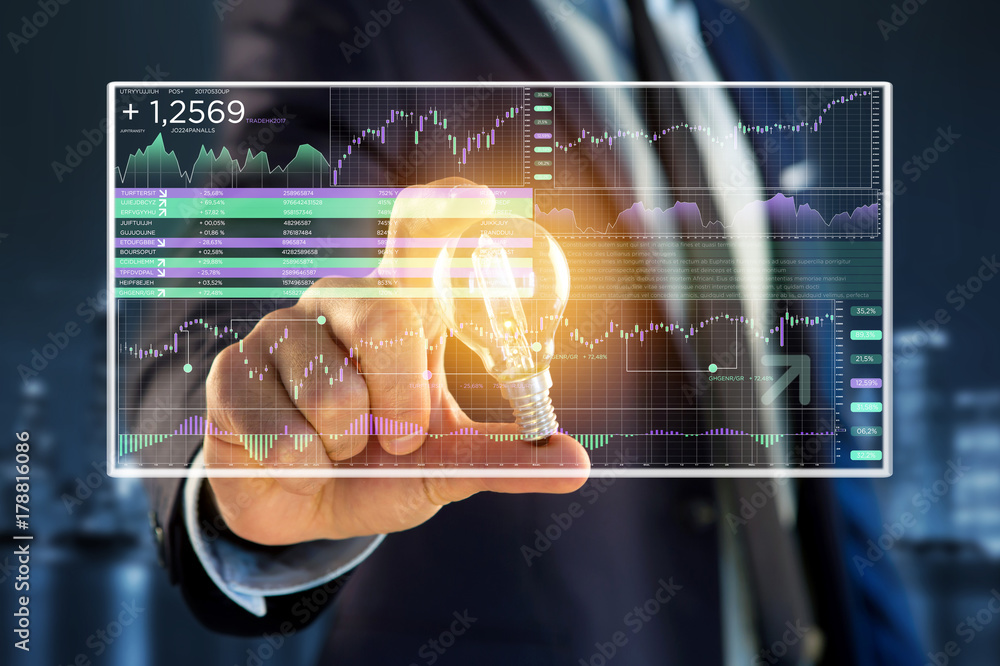 Poster stock exchange trading data information displayed on a futuristic interface
