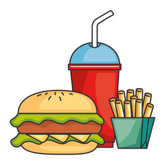 hamburger with soda and french fries