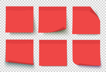 Red post note set vector. Notes with curled corners isolated on transparent background. Sticky note collection. - 178816470