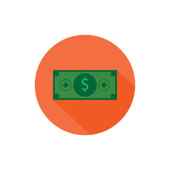 Cash money ticket round icon long shadow vector