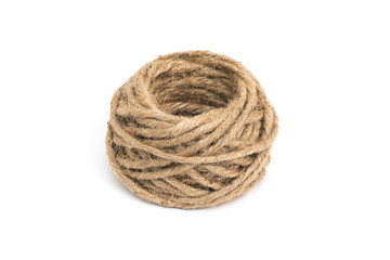 roll of brown rope on white background