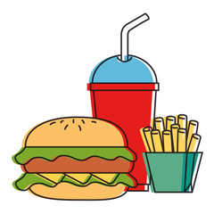 hamburger with soda and french fries