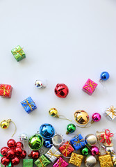 Gift boxes New year accessories.Christmas concept copy space,Top view,flat lay