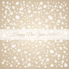 Happy New Year 2018 snowflakes pattern. Brown and white winter holiday congratulation card illustration. Vector snow background for decoration, design