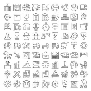 industry, shipping and construction icons