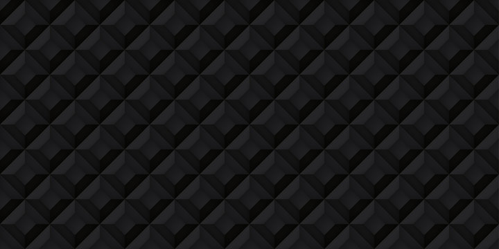 Volume black realistic texture, cubes, gray 3d geometric pattern, design vector dark background