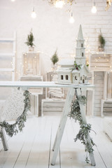 Merry christmas loft background in white
