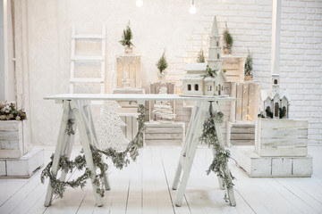 Merry christmas loft background in white
