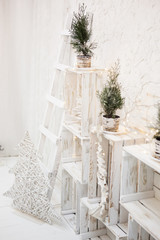 Merry christmas loft background in white
