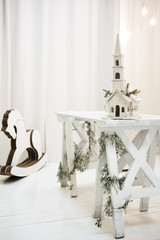 Merry christmas loft background in white
