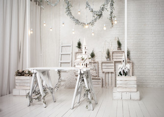 Merry christmas loft background in white
