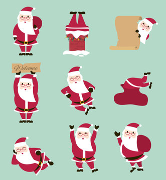 Fummy cartoon santa set. Flat illustration. Vector