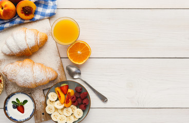 Traditional french breakfast background copy space