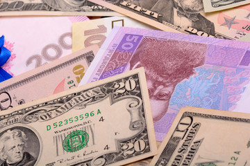 Ukrainian hryvnia and the american dollars. Money set