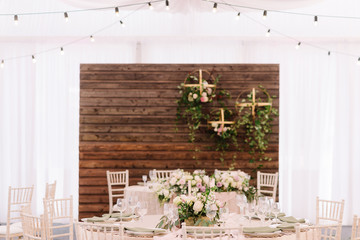 Wedding table for the guests in rustic style