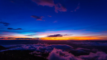 Natural Sunset Sunrise.Phu Thap Boek,Phetchabun Mountains.Landscape Sky At Sunset Dawn Sunrise. Unseen Thailand.