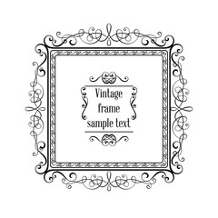 Vintage ornamental greeting card vector template with frame and flourishes. Retro luxury invitation, banner or certificate.