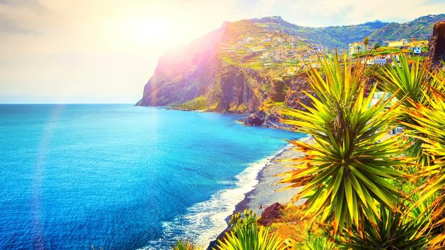 View of Cabo Girao cliff and Camara de Lobos, Madeira island