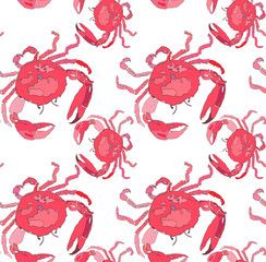 Beautiful colorful bright cute lovely summer sea tasty delicious pattern of red crabs vector illustration. Perfect for restaurant menu, greetings card and textile