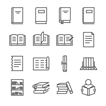 Books line icon set. Included the icons as book, study, learn, education, paper, document and more.