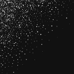 Amazing falling stars. Scattered top left corner with amazing falling stars on black background. Fantastic Vector illustration.