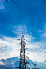 electric pole with blue sky and clouds