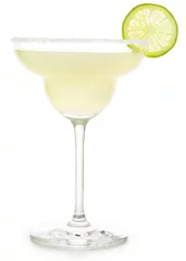 Poster margarita cocktail garnished with salt and lime isolated on white © popout