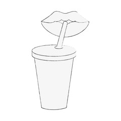 lips drinking soda in disposable cup with straw icon image vector illustration design