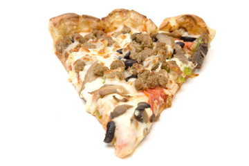 A Slice of Supreme Pizza on a White Background