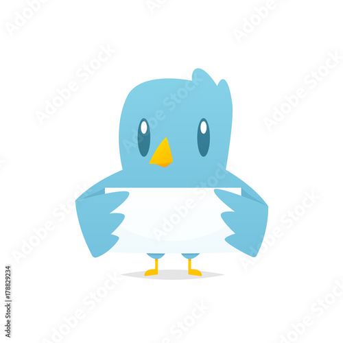 Cartoon Blue Bird Holding Blank Banner Vector Stock Image And