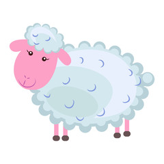 Cute sheep Cartoon Flat Vector Sticker or Icon