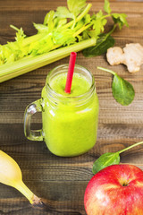 spinach smoothie in jar glass