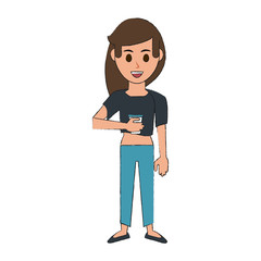 happy woman with coffee cup icon image vector illustration design