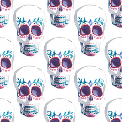 Beautiful bright wonderful graphic artistic abstract cute halloween stylish skulls watercolor hand illustration. Perfect for textile, wallpapers, wrapping paper, cards, invitations