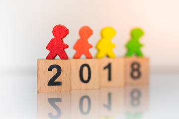 wooden block number 2018 using as background new year or business concept.