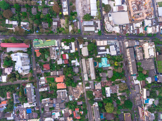 Areial top view of bangkok city residential area.