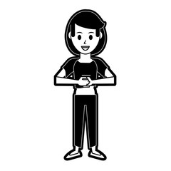 happy woman with coffee cup icon image vector illustration design