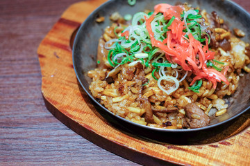 Japanese food ,Sobameshi. Fried Noodles and Rice