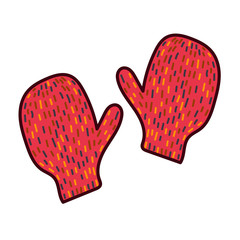 Cute winter mittens isolated on white background. Retro style. Vector illustration