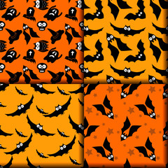 Happy Halloween patterns with bat. Seamless patterns collection. Vector illustration.