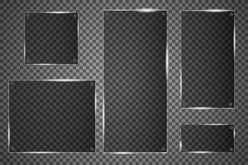 Glass plates are installed. Vector glass banners on a transparent background. Glass. Glass paintings. Color frames.
