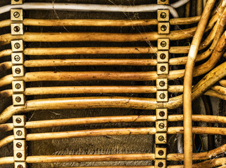 Old parallel laid electrical cables, abstract background
