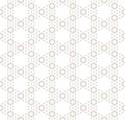 Hexagon texture, vector seamless pattern in pastel colors, beige and white. Ornamental background pattern.