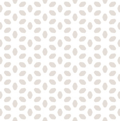 Vector seamless pattern in pastel colors, beige & white. Geometric minimalist texture with smooth flower silhouettes. Abstract ornamental background. Monochrome design for print, decor, bedding, cloth